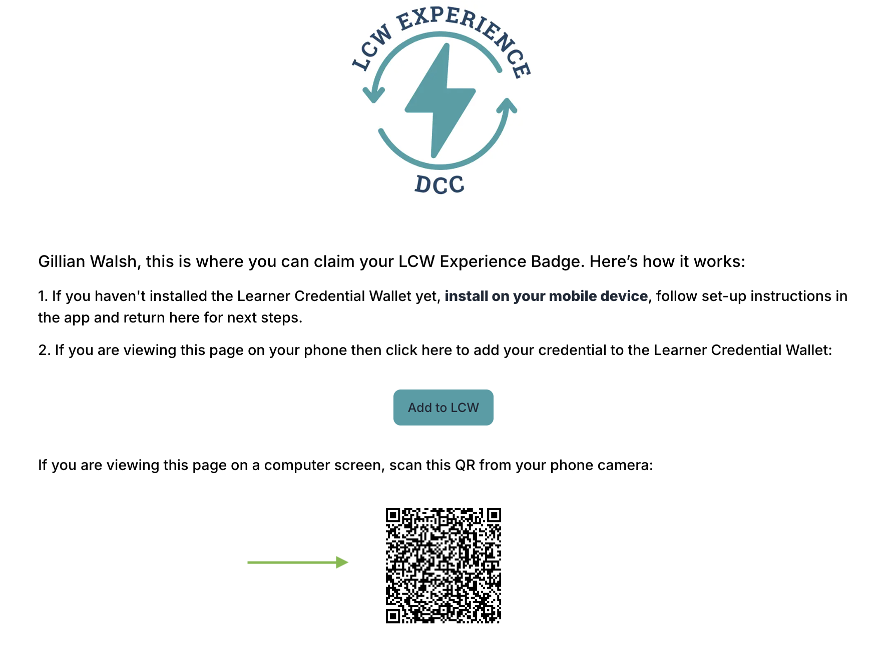 QR code scan page